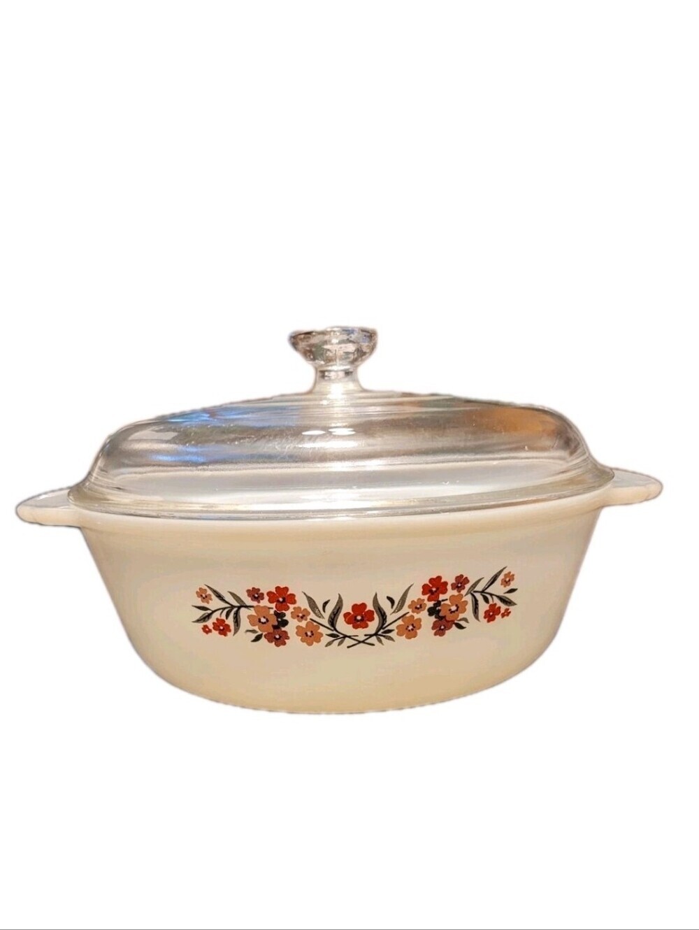 Vintage Fire King Milk Glass Primrose Casserole Dish Lid 1 1/2 Qt Cottage Core